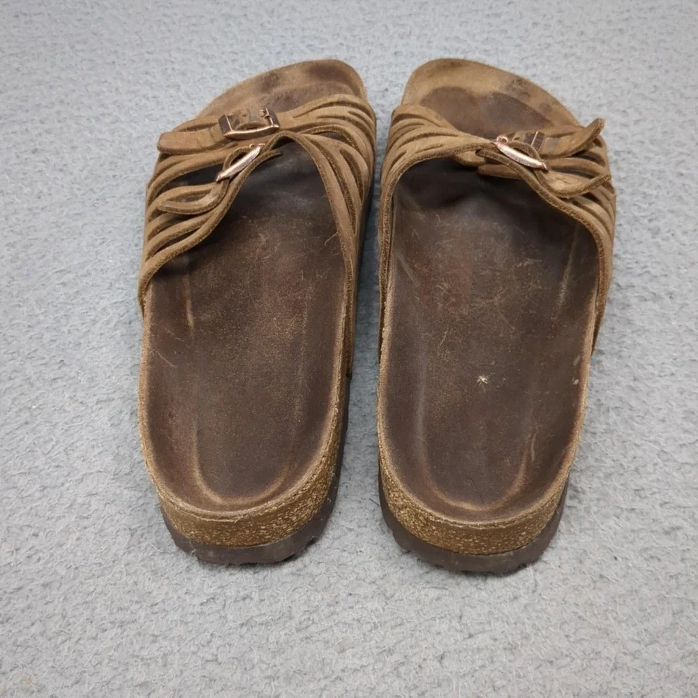 Birkenstock Sandals Womens Size 8 Brown Suede Slide Comfort Strappy Footbed
